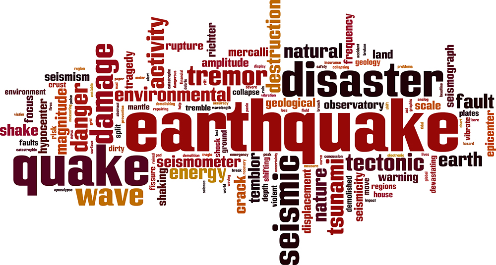 Earthquake word cloud concept. Vector illustration
